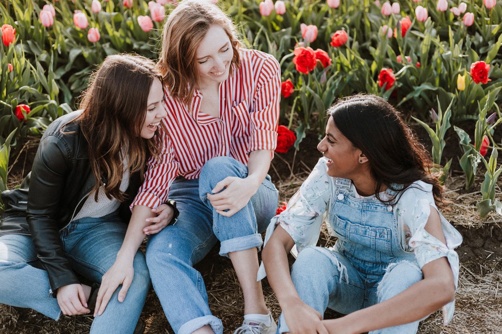 young women talking and laughing